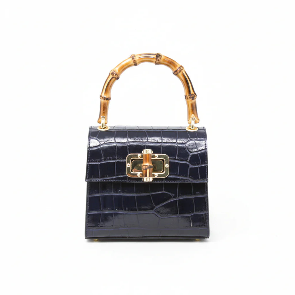 Genuine Italian Leather Bamboo Handle Bag