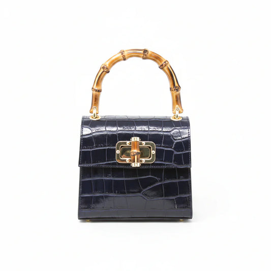 Genuine Italian Leather Bamboo Handle Bag