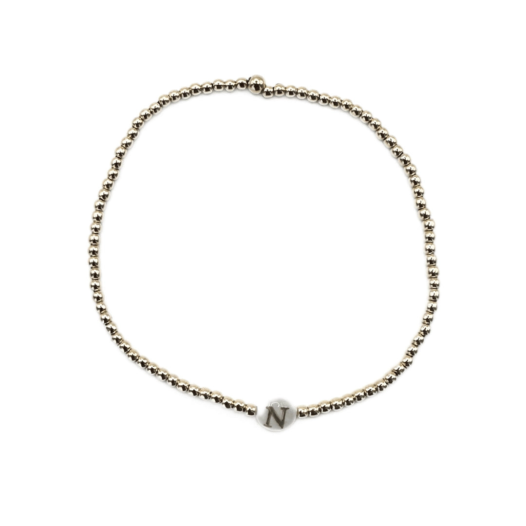 2mm Gold Filled Initial Mother of Pearl Charm Waterproof Bracelet