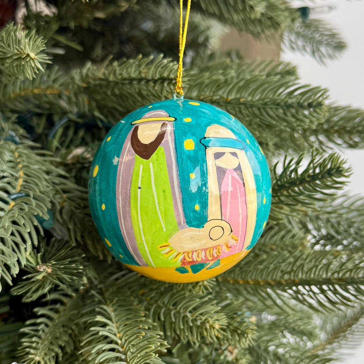 Nativity Paper Mache Ball Ornament