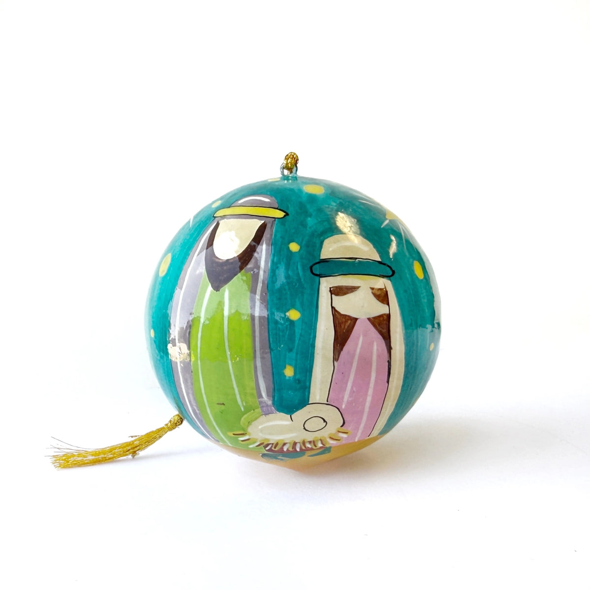 Nativity Paper Mache Ball Ornament