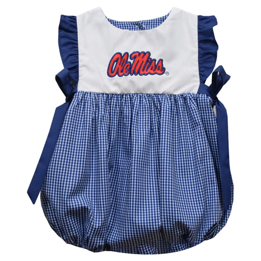 Ole Miss Rebels Embroidered Navy Gingham Girls Bubble