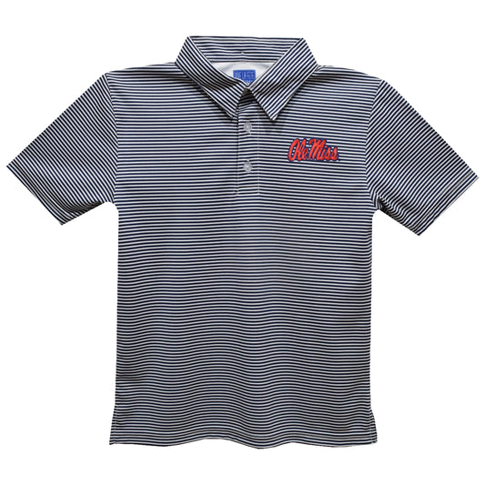 Ole Miss Rebels Embroidered Navy Stripes Polo Shirt