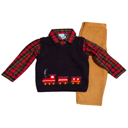 Boys Navy Train Intarsia Sweater Set