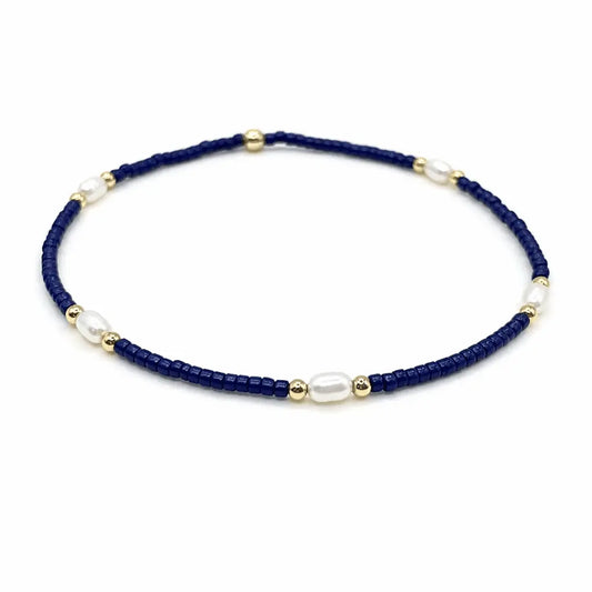 Game Day Pearl Navy & Gold-Filled Waterproof Bracelet