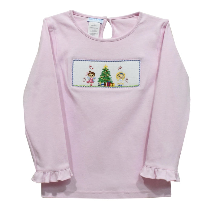 Nutcracker Smocked Pink Ruffle Long Sleeve Girls T-Shirt