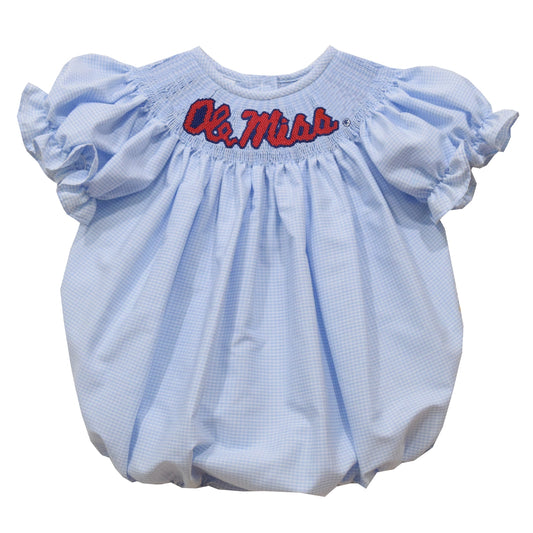 Ole Miss Rebels Smocked Light Blue Short Sleeve Girls Bubble