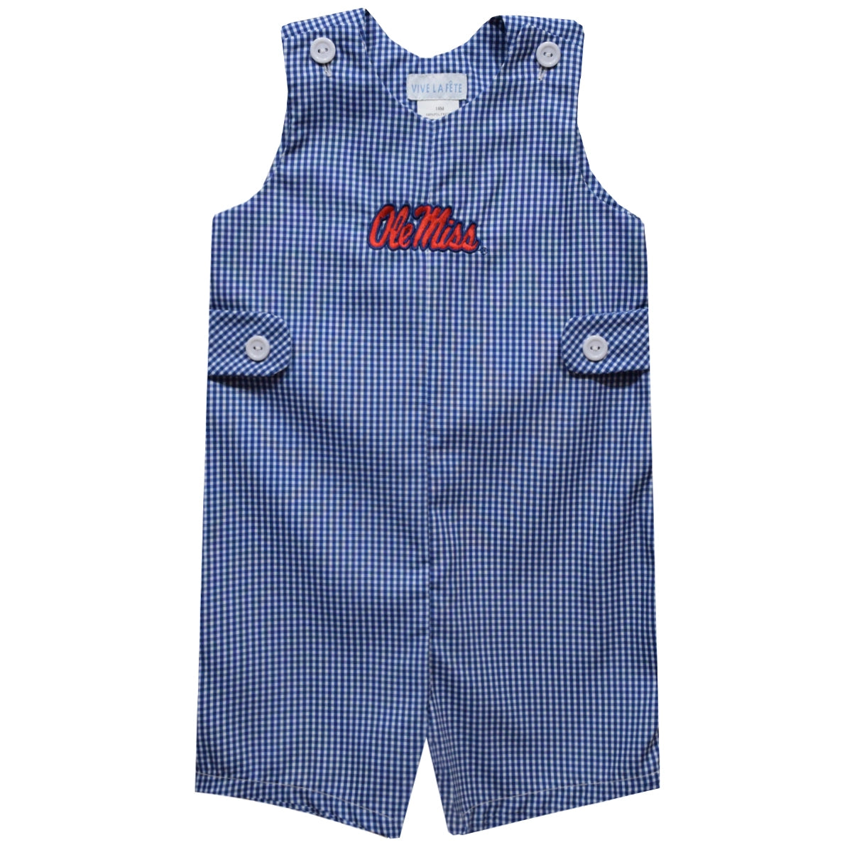 Ole Miss Rebels Embroidered Navy Gingham Boys Jon Jon