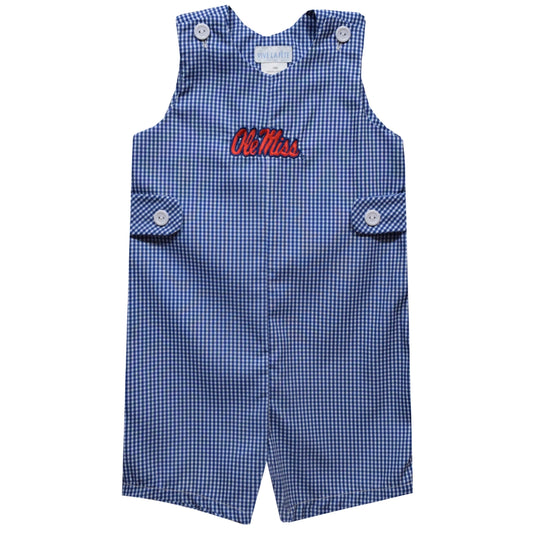 Ole Miss Rebels Embroidered Navy Gingham Boys Jon Jon