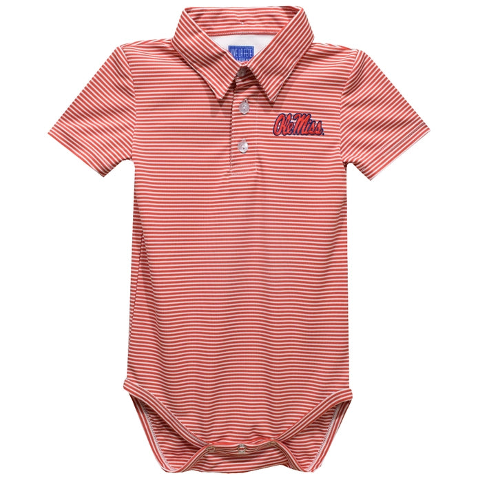 Ole Miss Rebels Embroidered Red Cardinal Stripes Polo Onesie