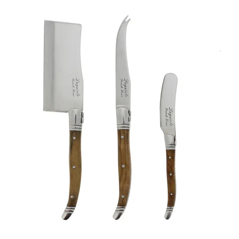 French Home 3 Piece Laguiole Connoisseur Olive Wood Cheese Set