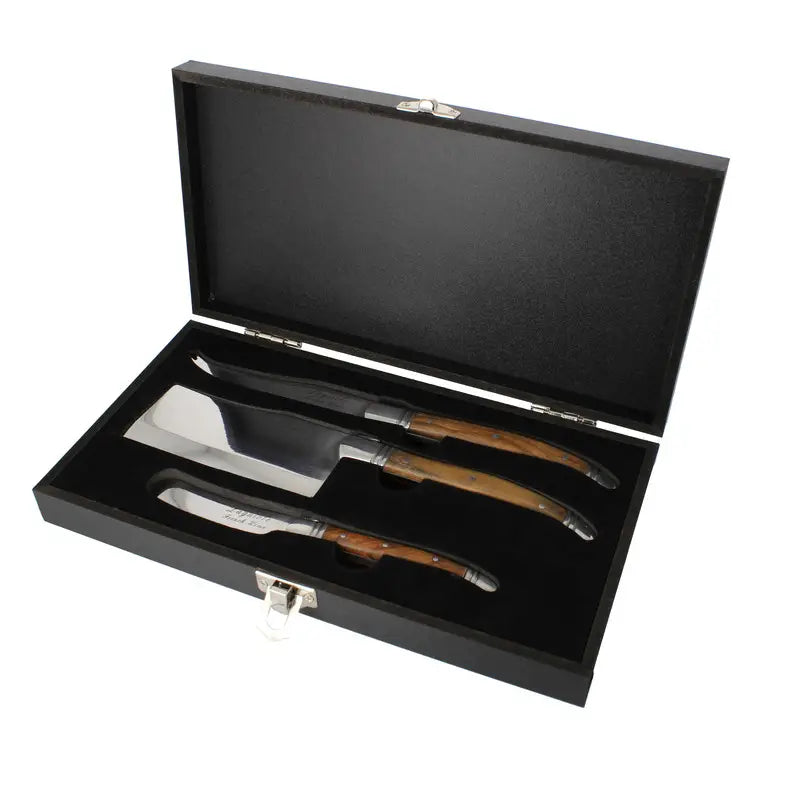 French Home 3 Piece Laguiole Connoisseur Olive Wood Cheese Set