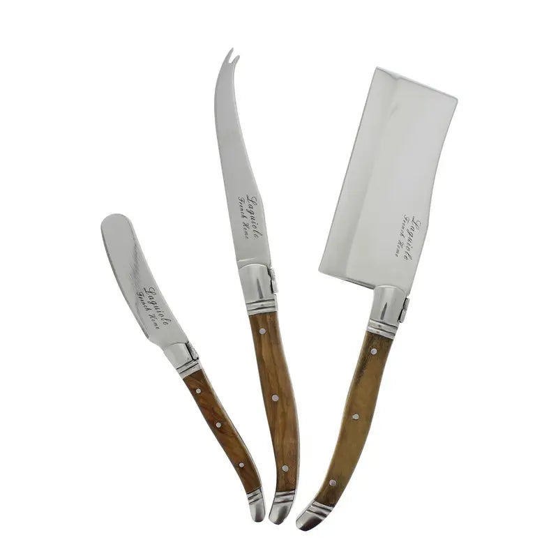 French Home 3 Piece Laguiole Connoisseur Olive Wood Cheese Set