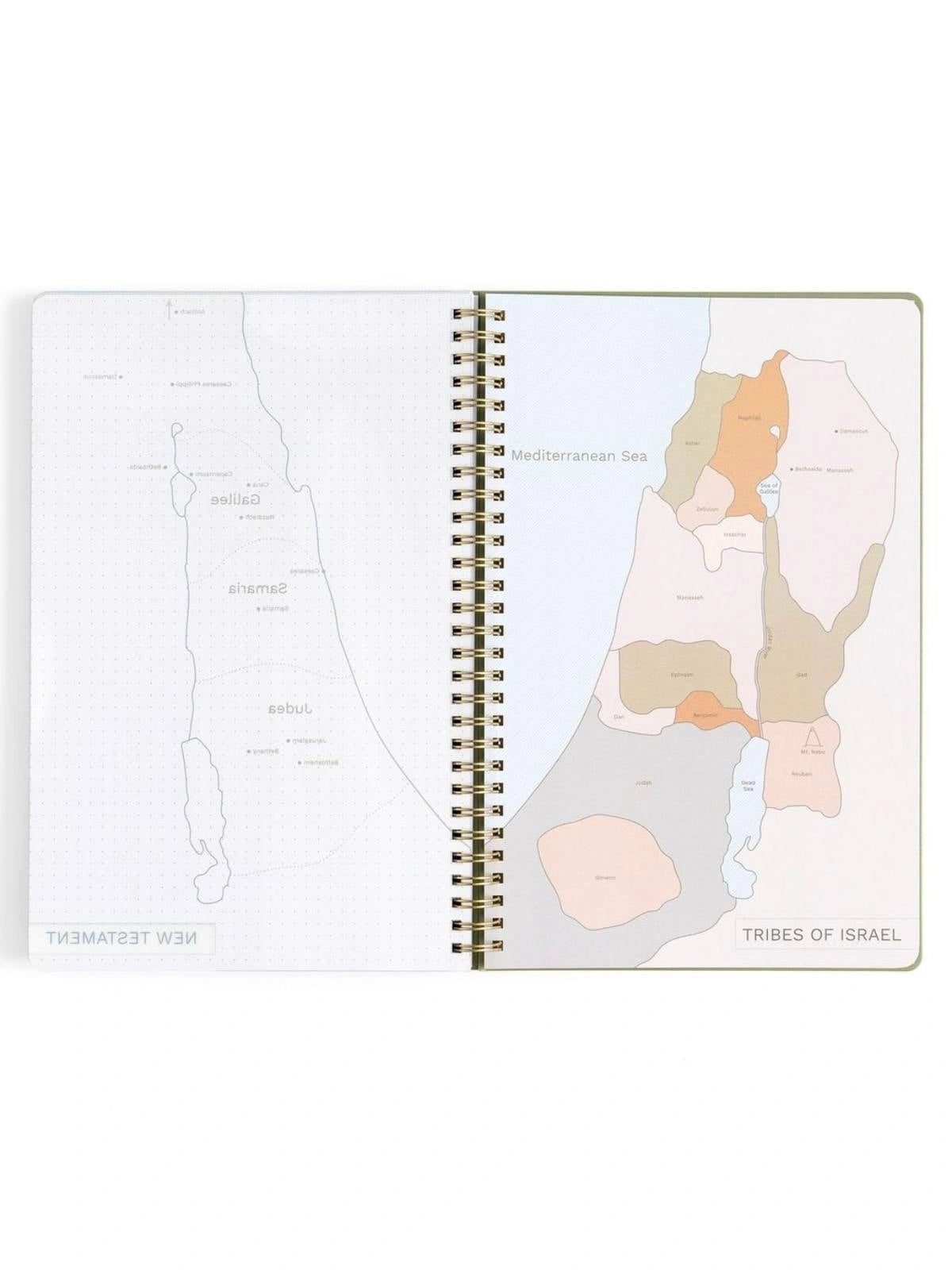 Olive Bible Study Spiral Notebook with Reference Maps