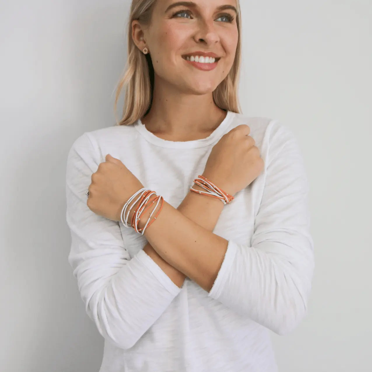 3mm Gold Water Pony Waterproof Bracelet Hair Bands in Orange and White