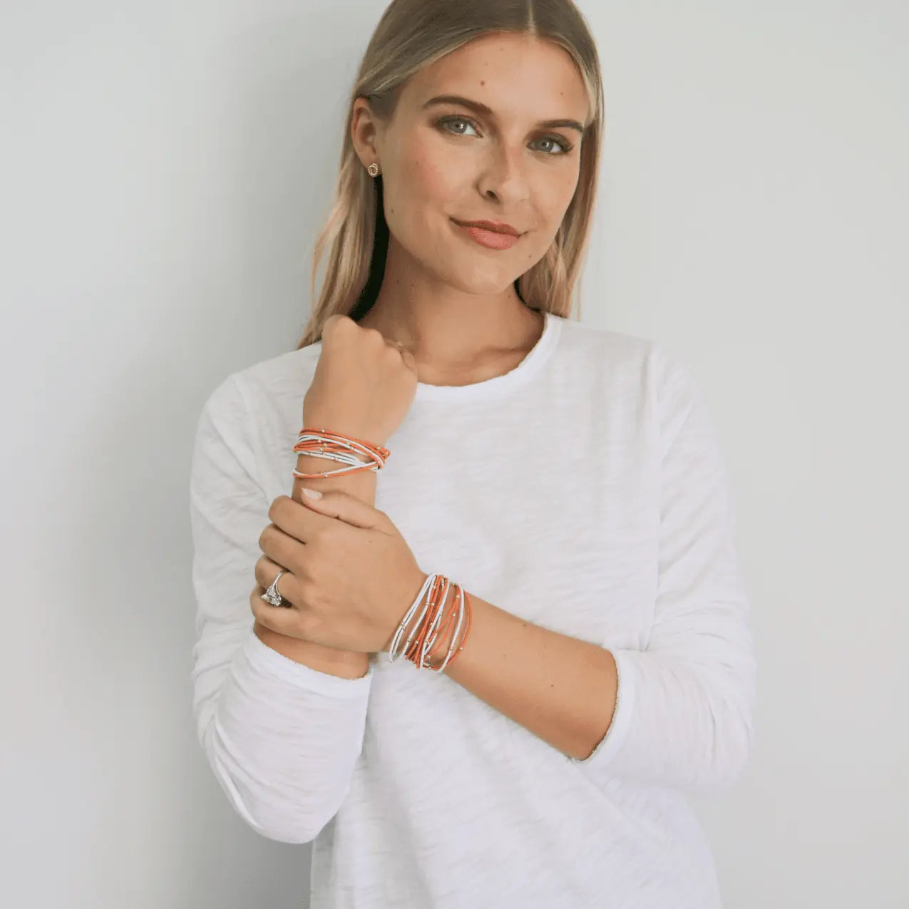3mm Gold Water Pony Waterproof Bracelet Hair Bands in Orange and White
