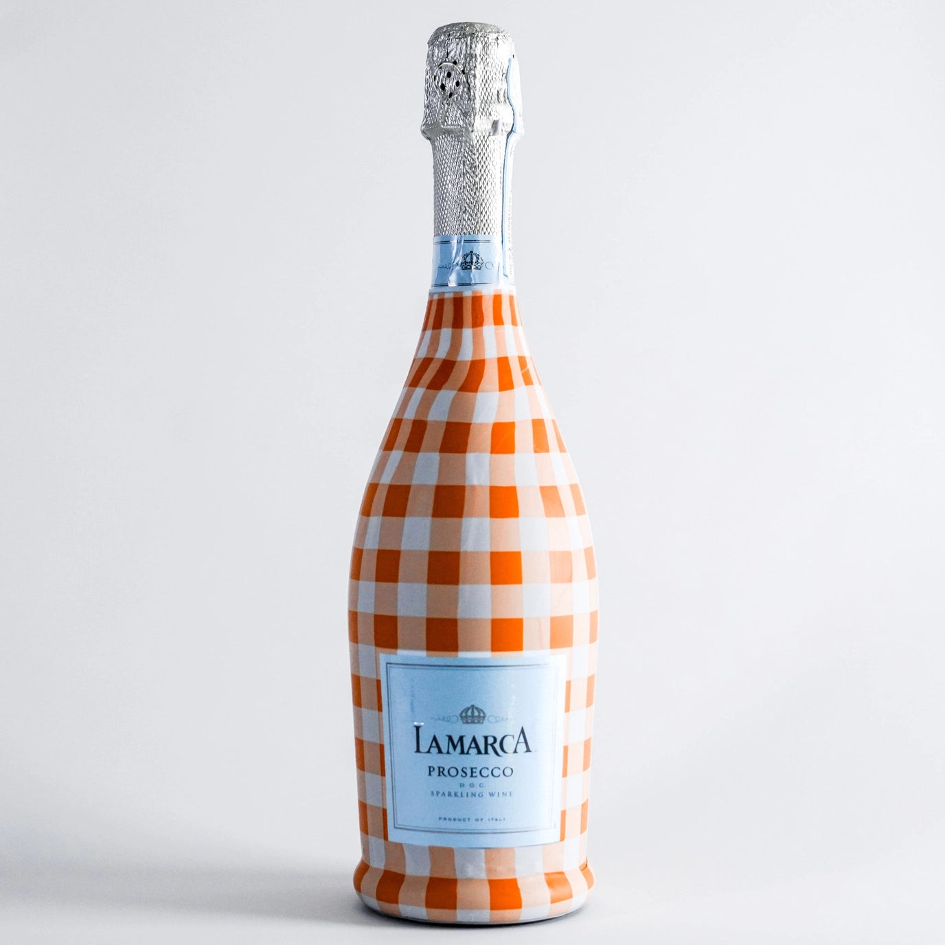 Beau Bottles Prosecco Wrap – Orange and White Gingham