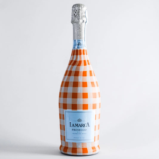 Beau Bottles Prosecco Wrap – Orange and White Gingham