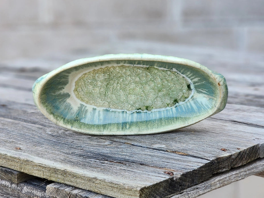 Pottery Geode Glass Oval Dish