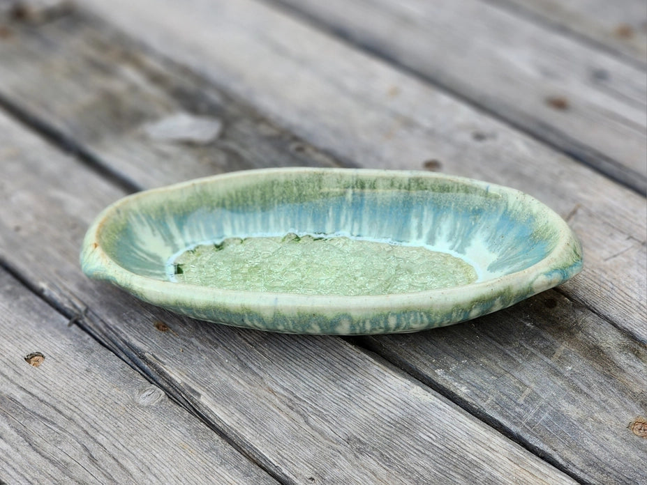 Pottery Geode Glass Oval Dish