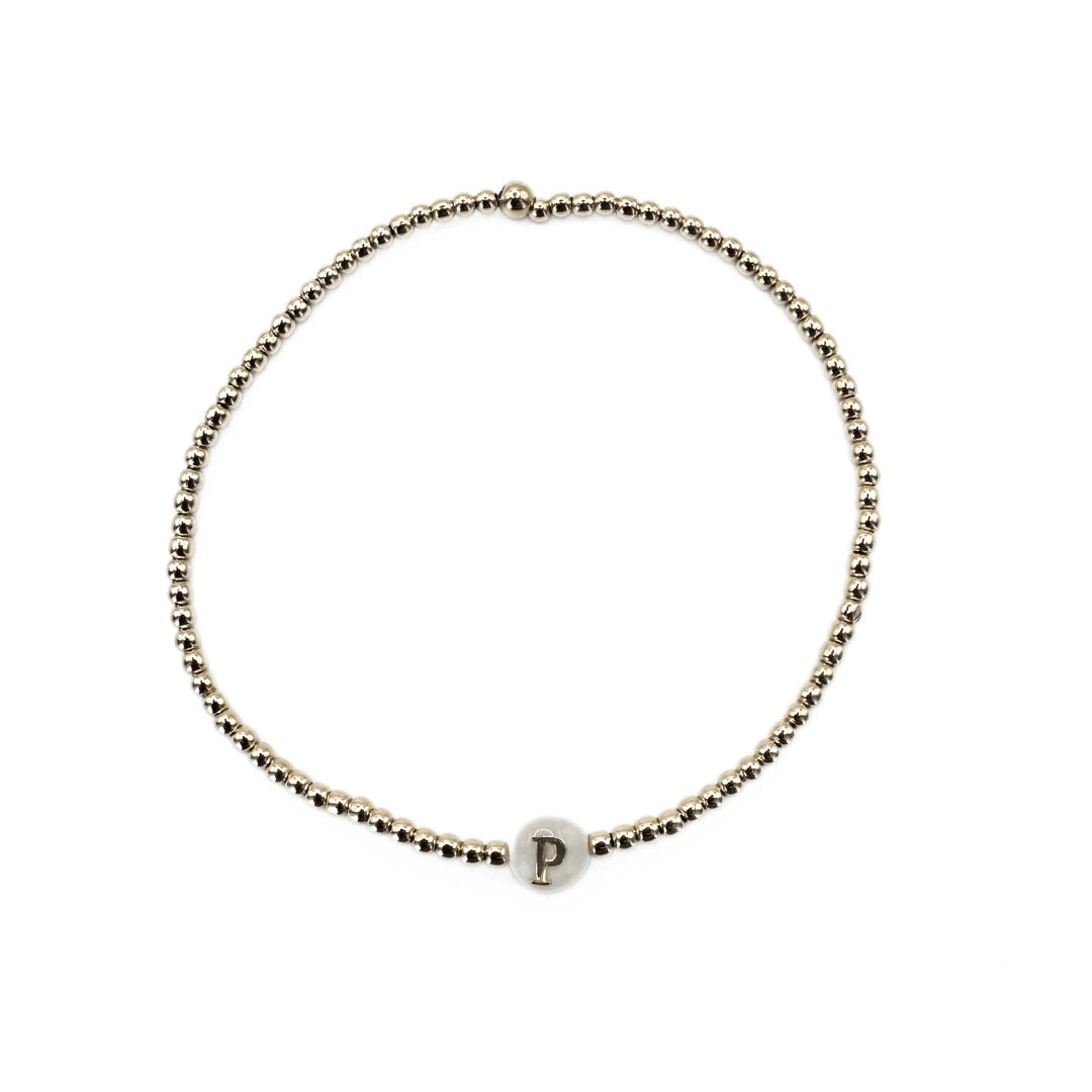 2mm Gold Filled Initial Mother of Pearl Charm Waterproof Bracelet