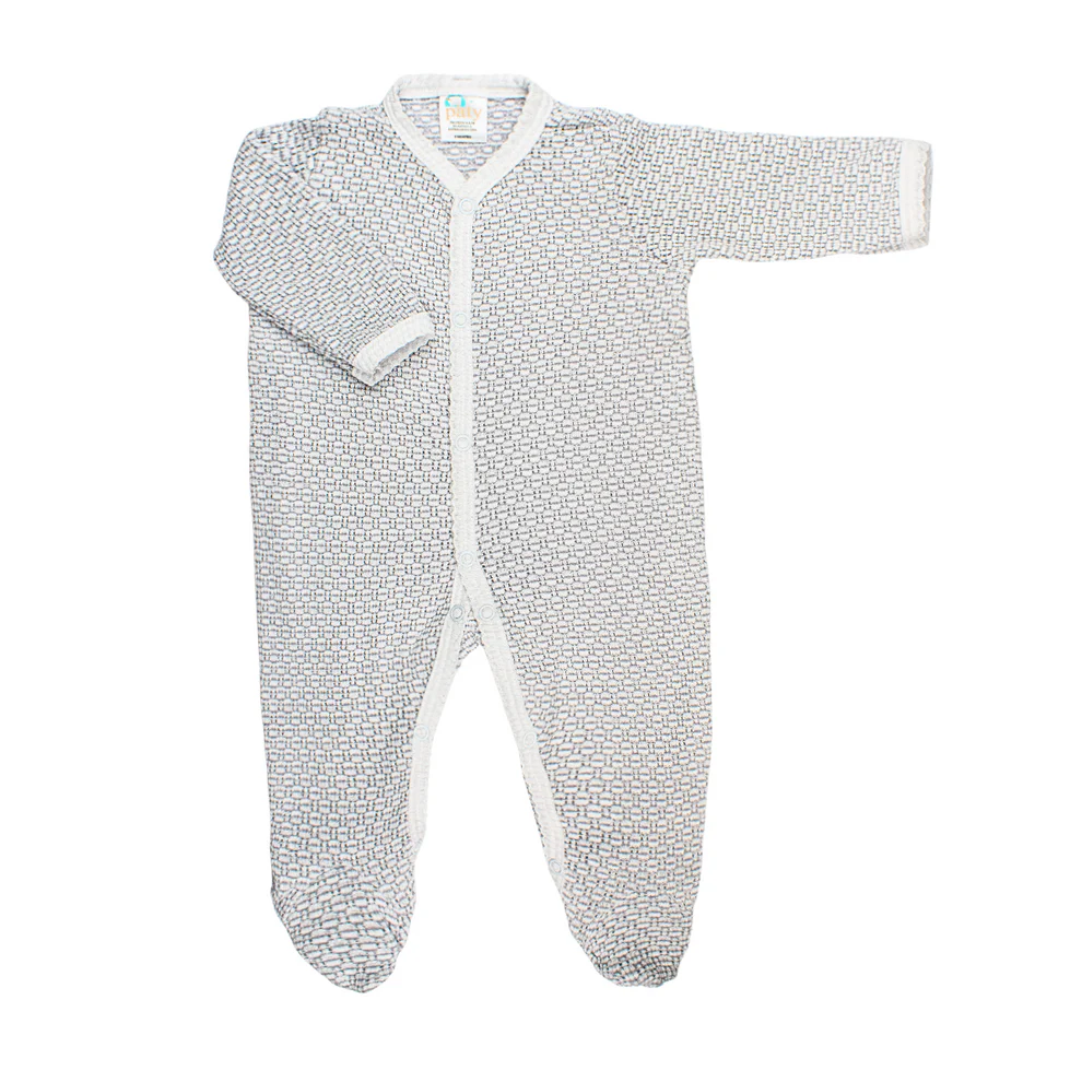 Paty Knit Footie – Grey With White Trim