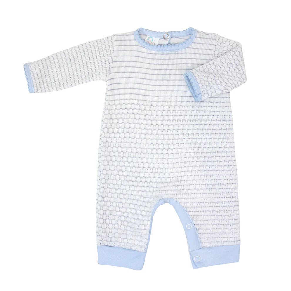 Paty Knit Romper – Grey With Blue Trim and Pima Binding