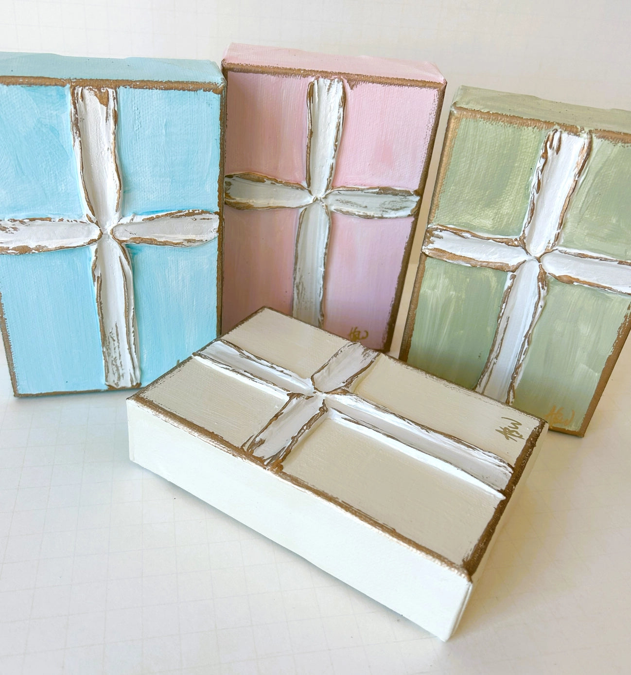 4x5 Hand Painted Pearl Cross Canvas