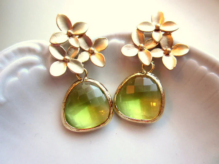 Peridot Cherry Blossom Earrings