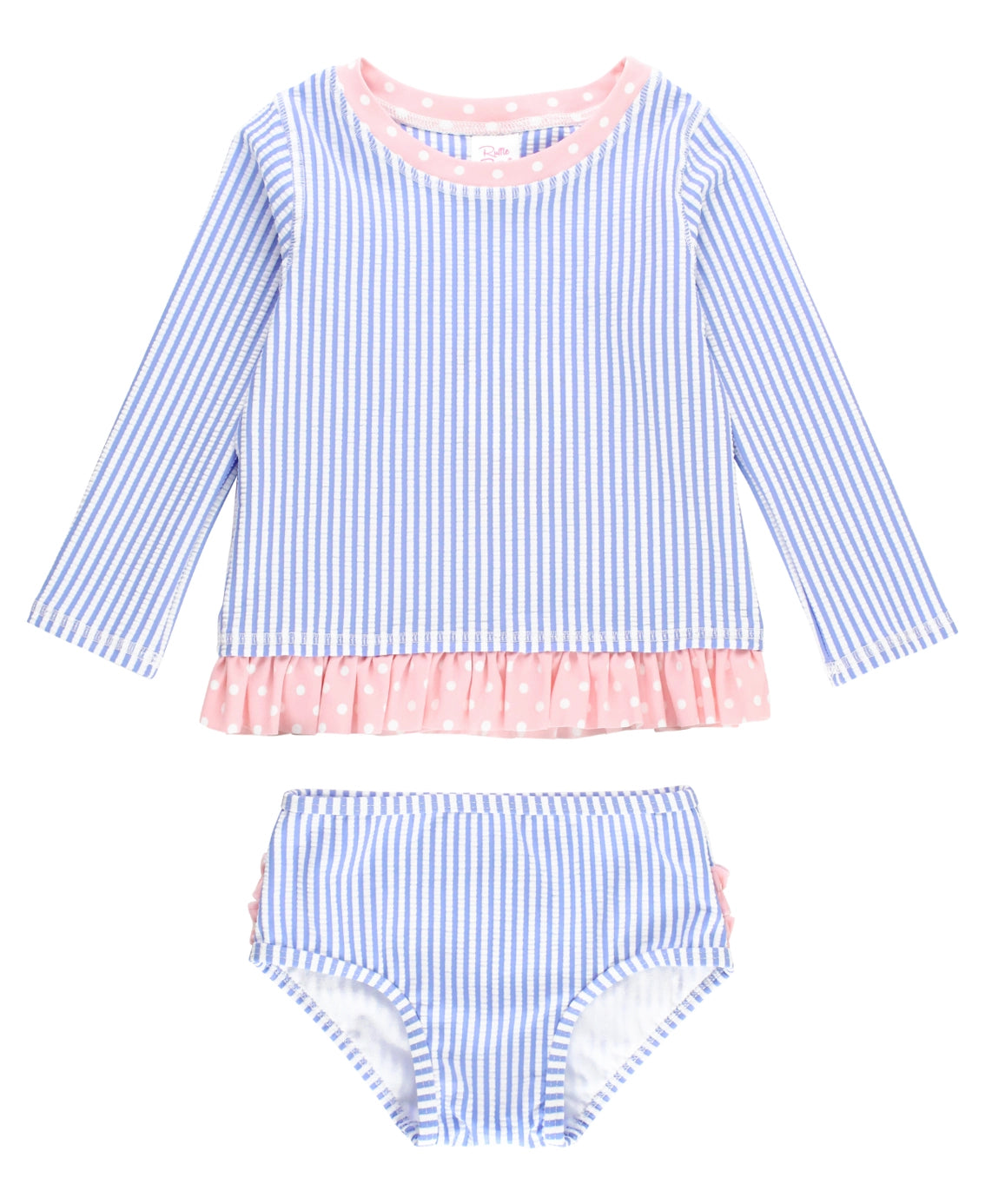 Periwinkle Blue Seersucker Long Sleeve Rash Guard Bikini
