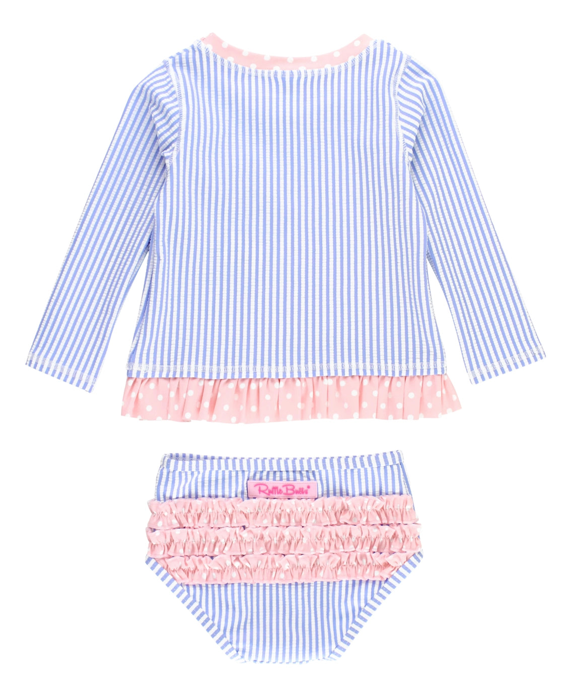 Periwinkle Blue Seersucker Long Sleeve Rash Guard Bikini