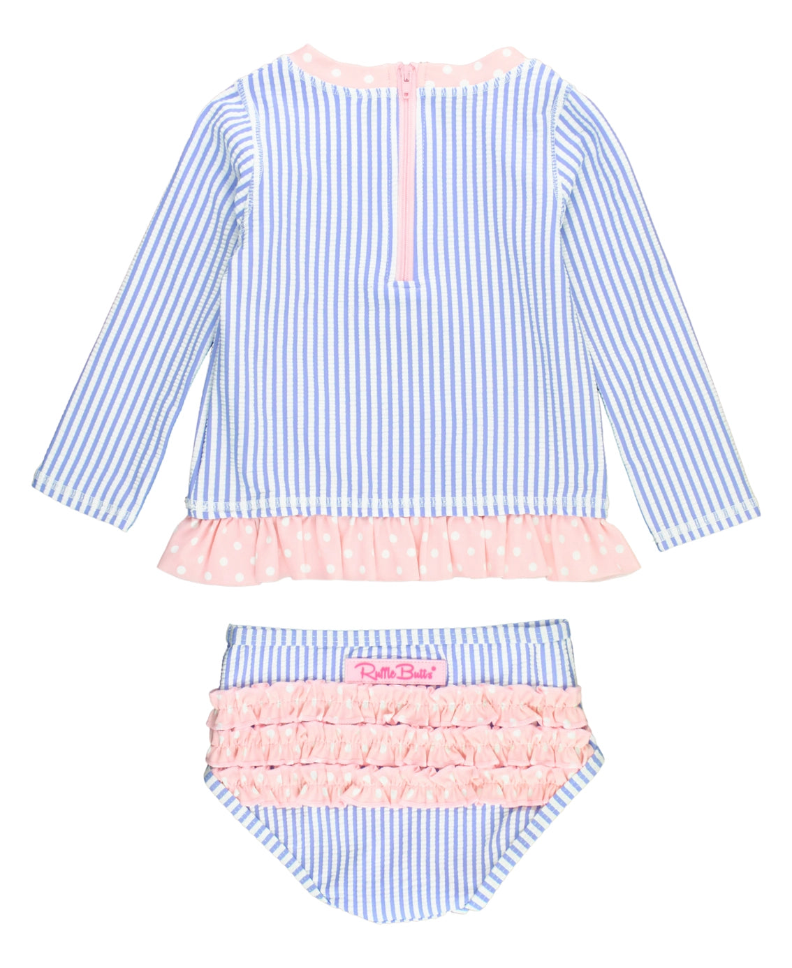 Periwinkle Blue Seersucker Long Sleeve Rash Guard Bikini