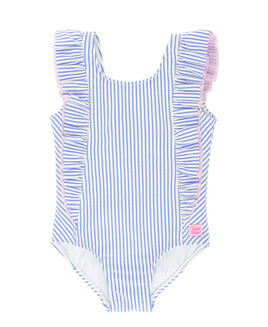 Periwinkle Blue Seersucker Waterfall One Piece