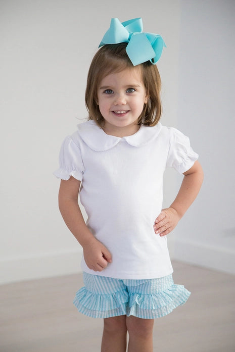 Girls Short Sleeve Peter Pan Collar Shirt