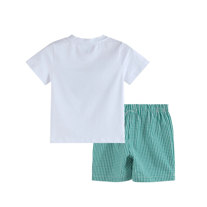 Pickleball T-Shirt and Green Gingham Shorts Set