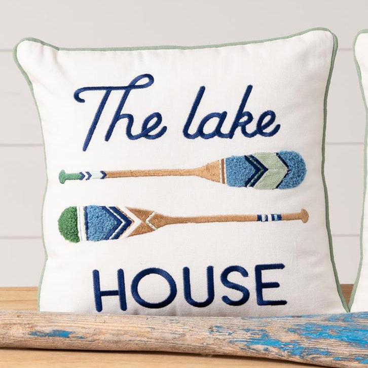 Lake House Embroidered Accent Pillow