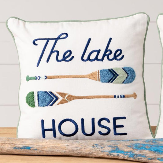 Lake House Embroidered Accent Pillow