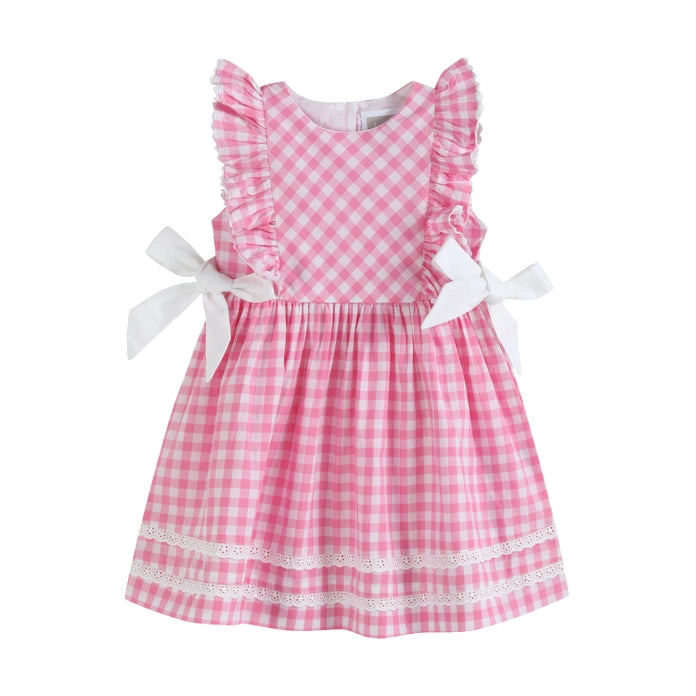 Pink Check Ruffle A-Line Dress