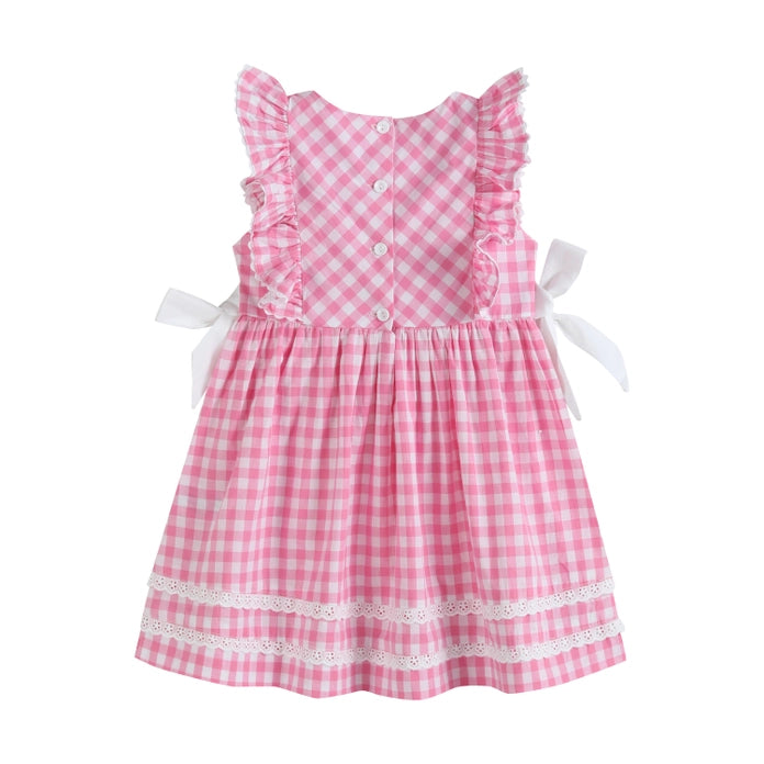 Pink Check Ruffle A-Line Dress