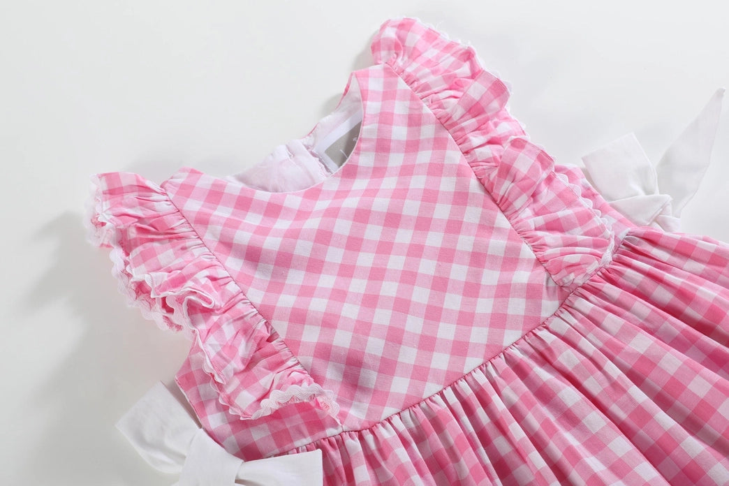 Pink Check Ruffle A-Line Dress