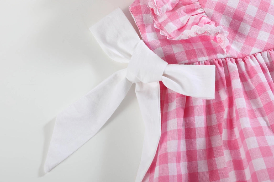 Pink Check Ruffle A-Line Dress