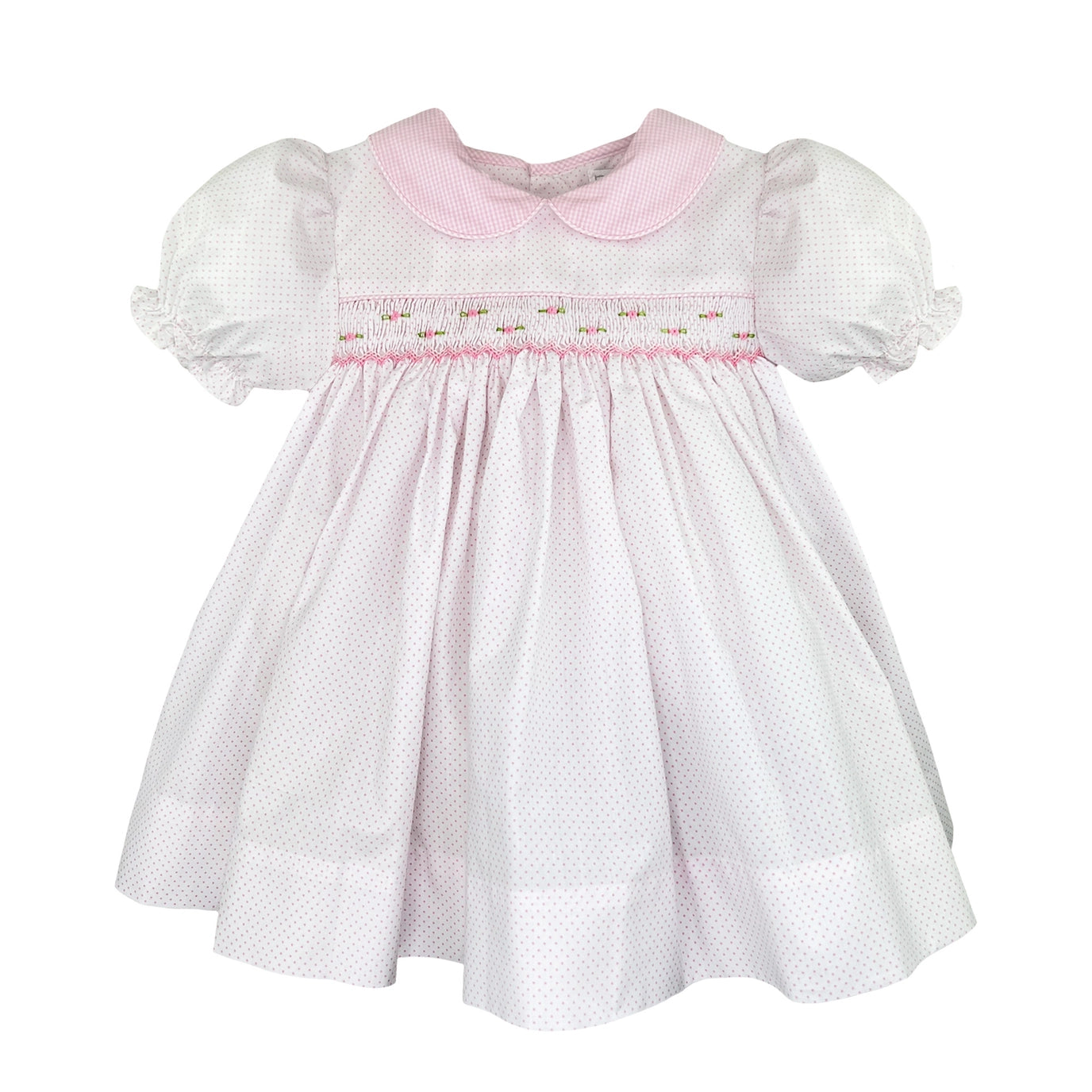 Pink Dot Dress with Corded Smocking