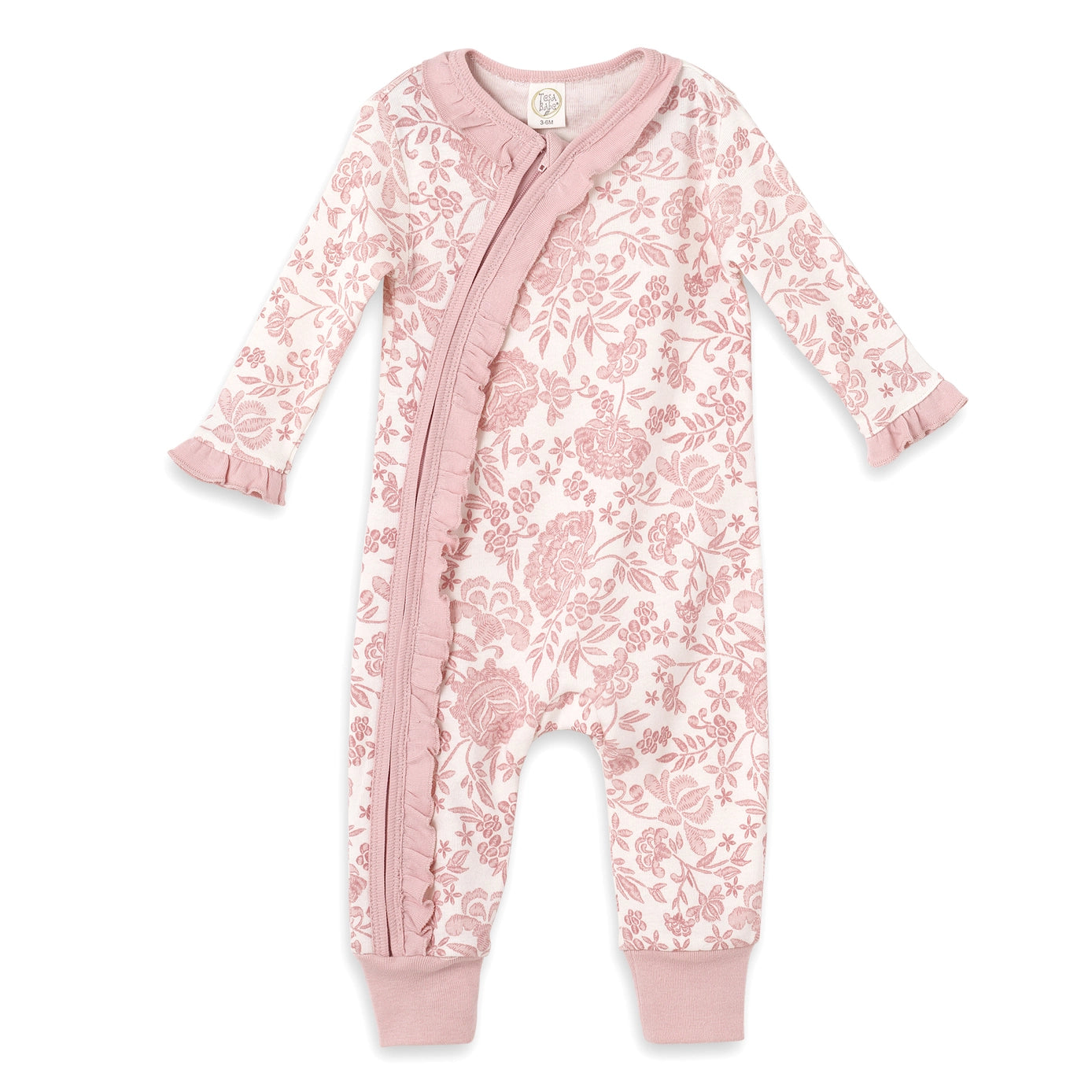 Pink Embroidery Zippered Cotton Floral Romper