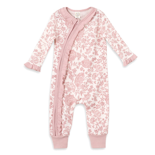 Pink Embroidery Zippered Cotton Floral Romper