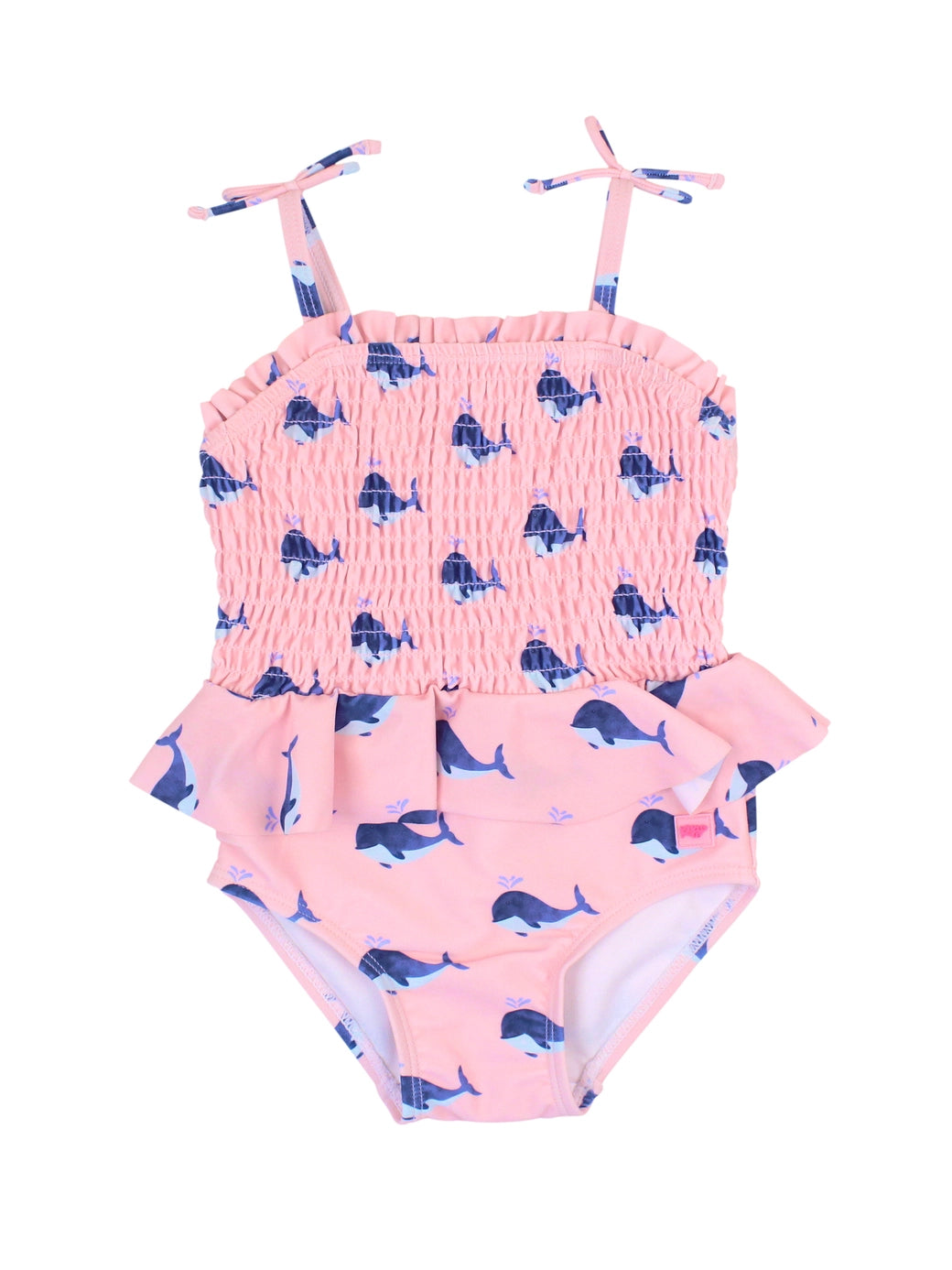 Pink Whale Friends Peplum Smocked Bodice One Piece