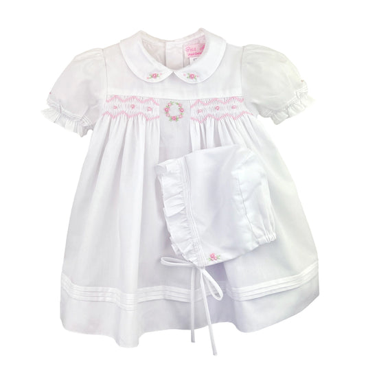 Flower Embroidered Smocked Dress