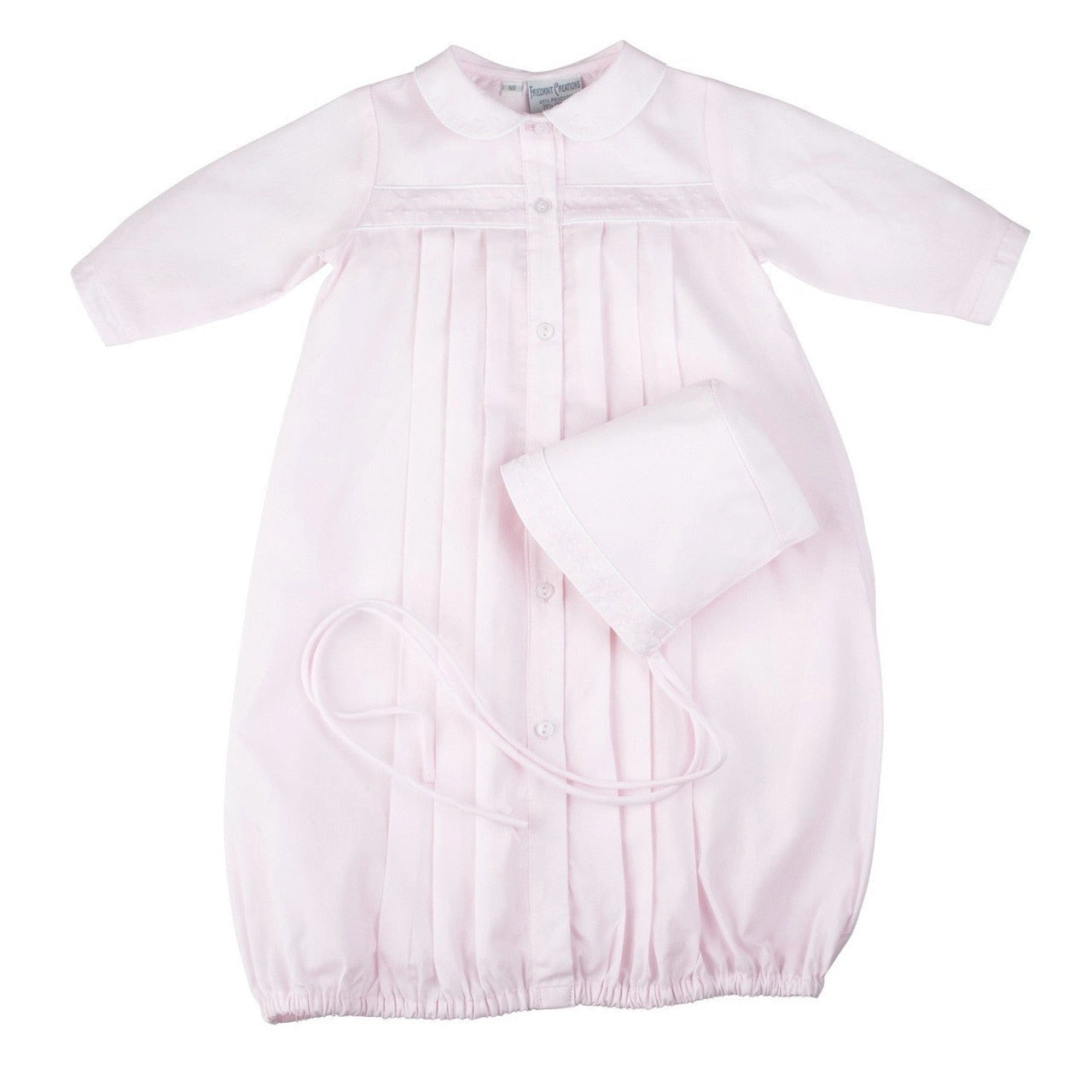 Preemie Girls Dot Embroidered Take Me Home Gown with Bonnet