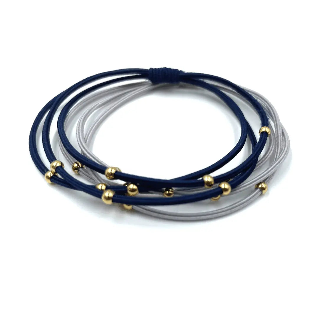 3mm Gold Water Pony Waterproof Bracelet Hair Bands in Gray and Navy