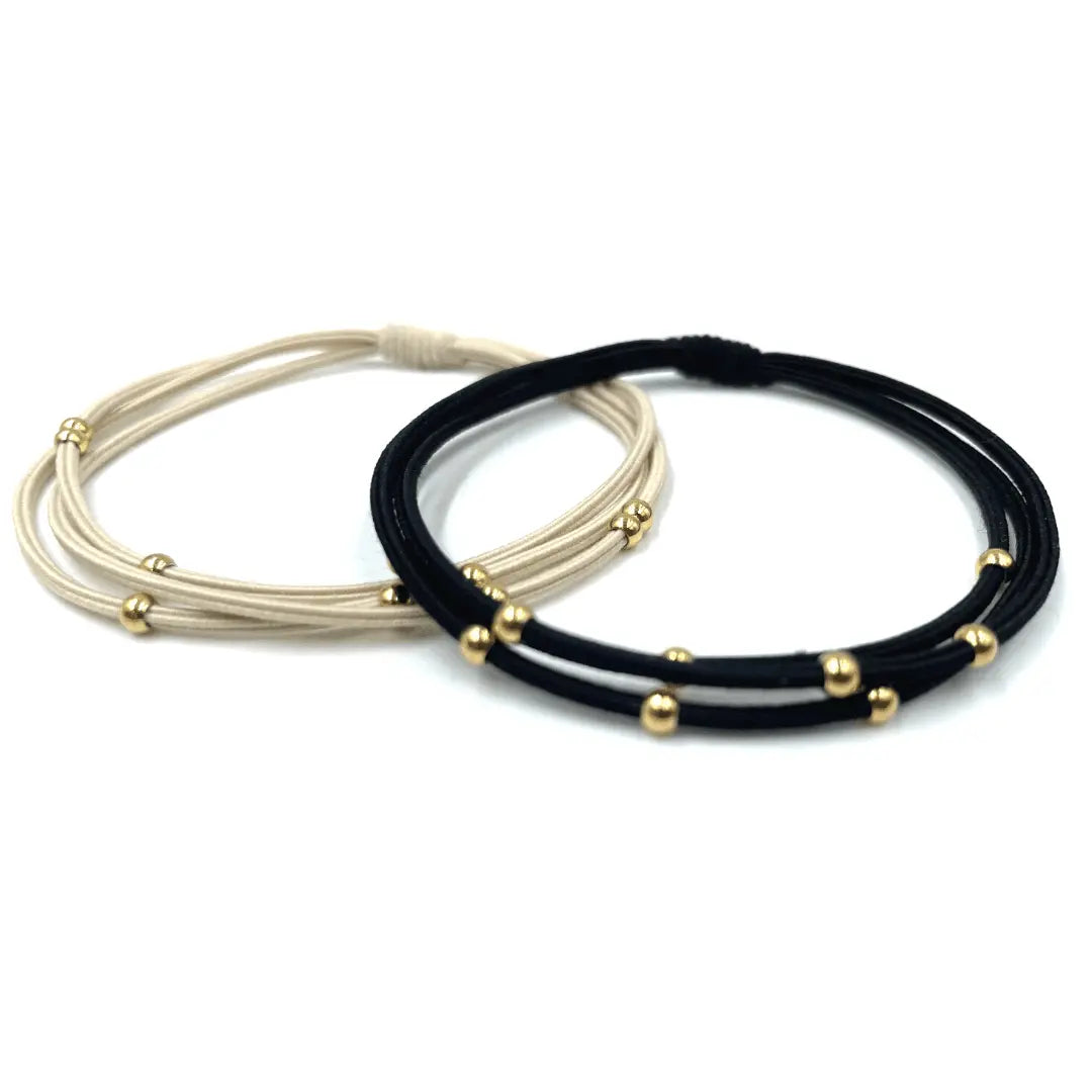 3mm Gold Water Pony Waterproof Bracelet Hair Bands in Black and Beige