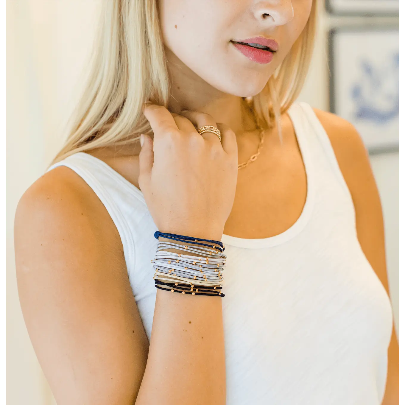 3mm Gold Water Pony Waterproof Bracelet Hair Bands in Gray and Navy